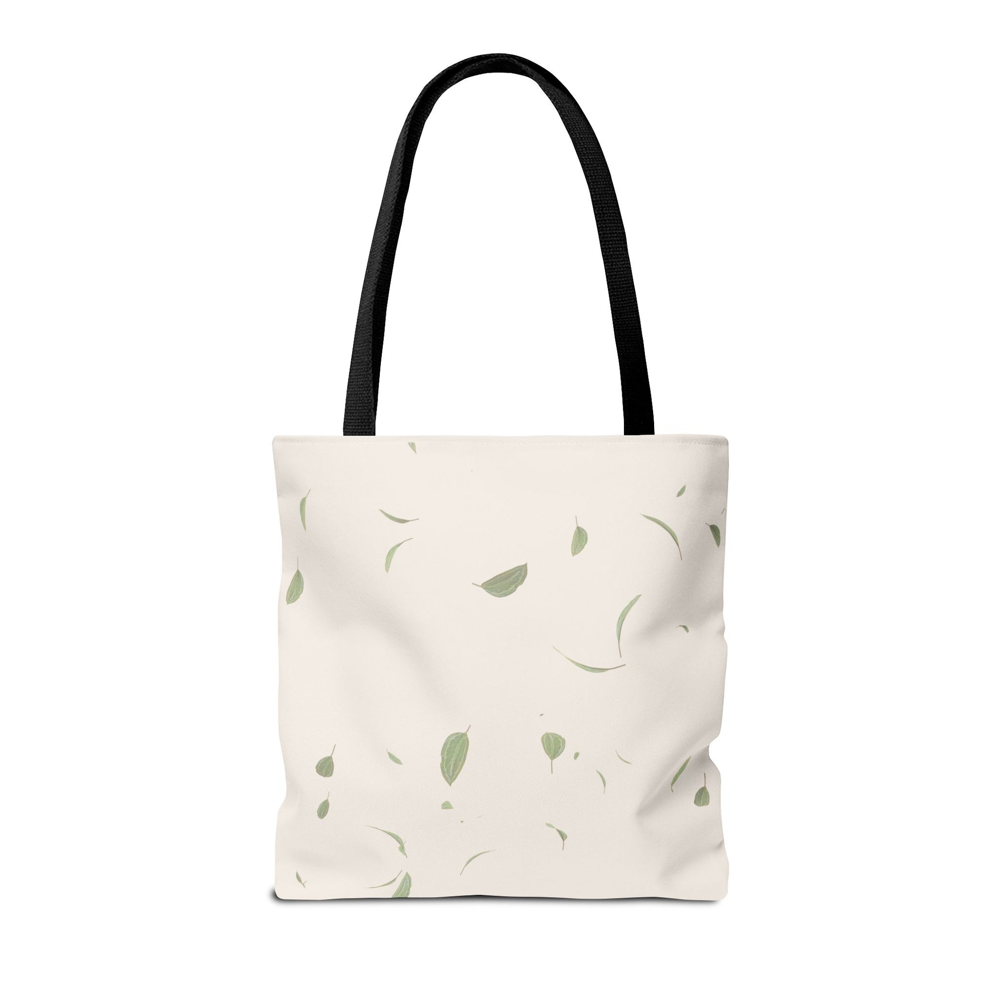 Backside of Studio Hill Designs canvas tote bag in light cream with green stripe and Diversity text.