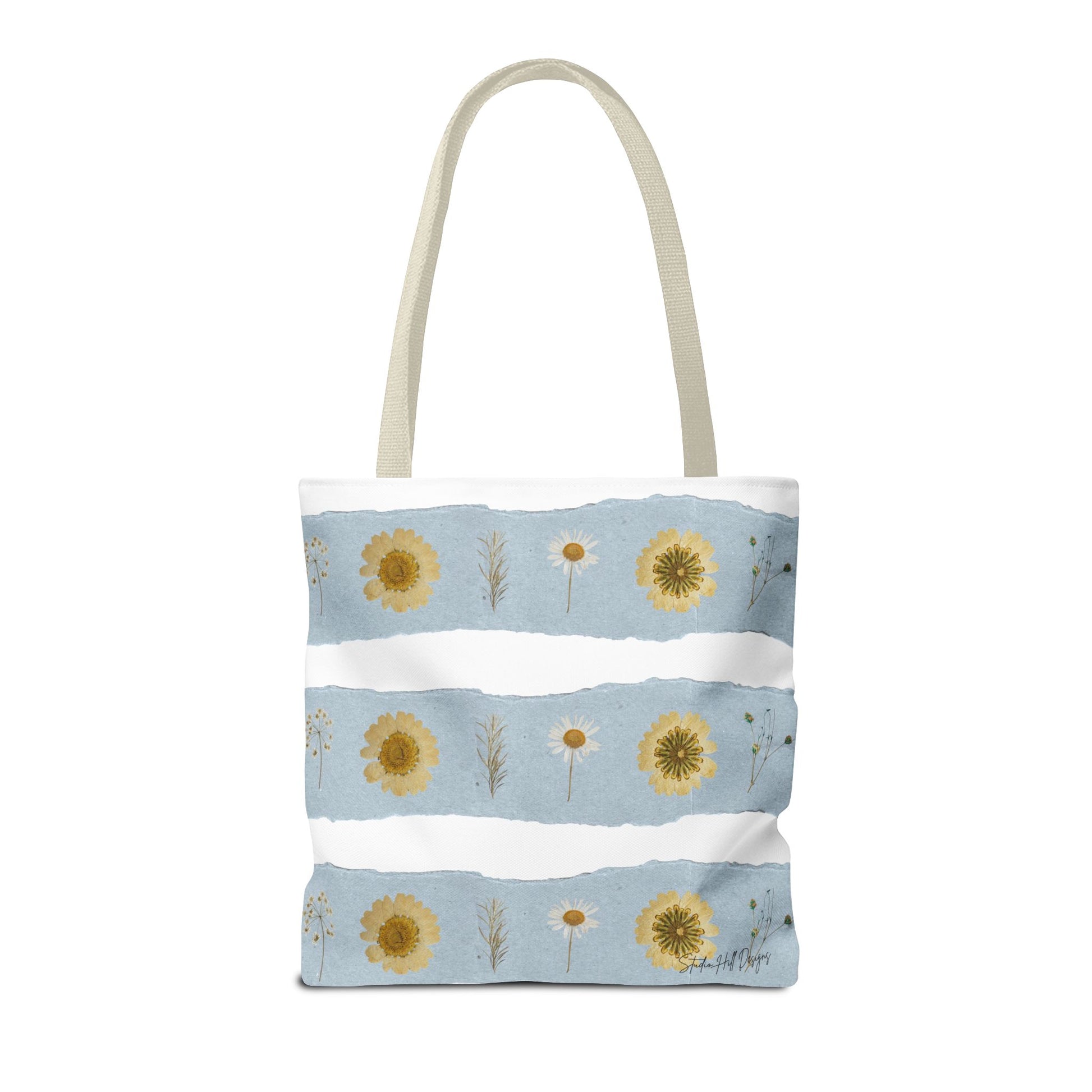 Back of Studio Hill Designs wildflower tote with cream strap