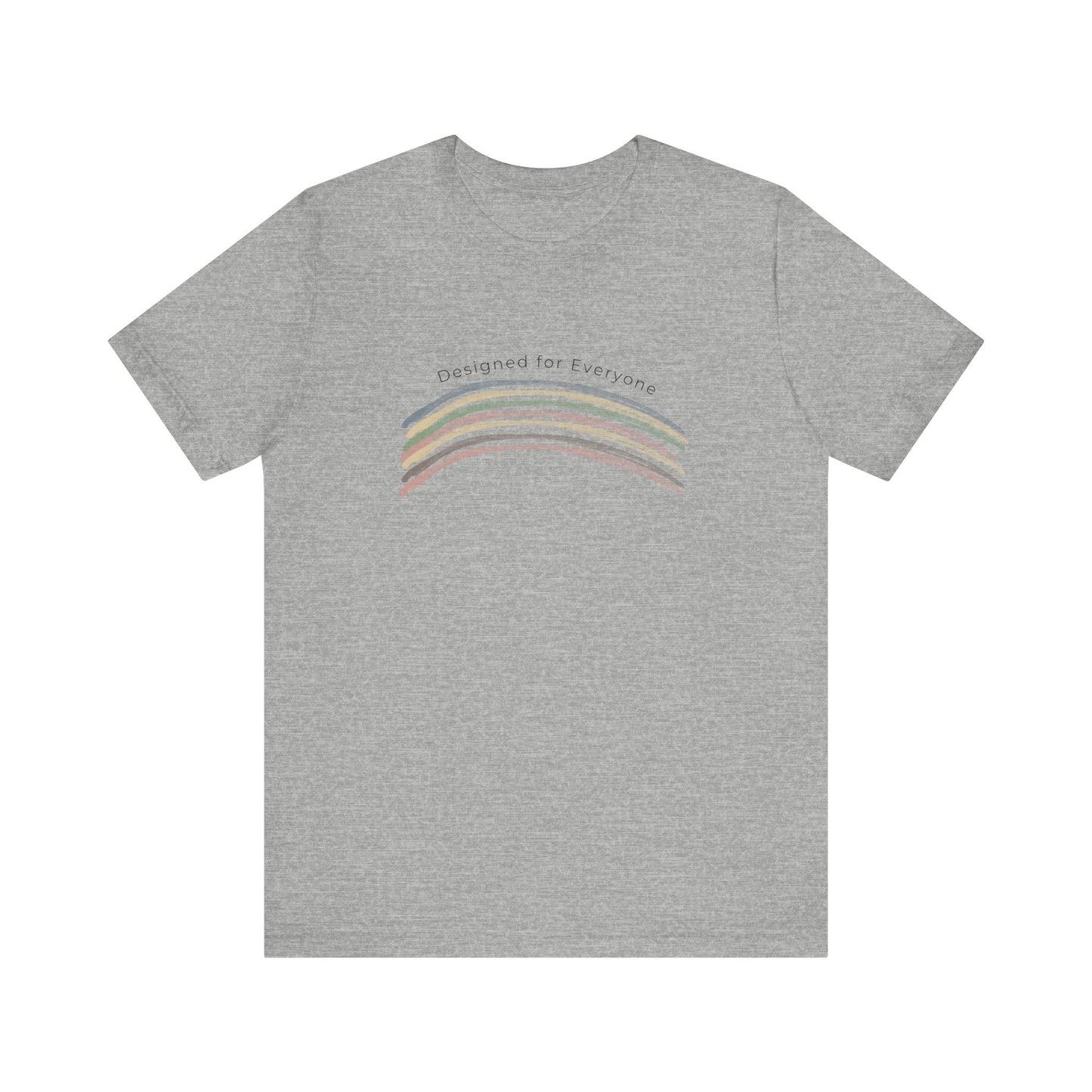 Grey Designed for Everyone rainbow graphic tee created by Studio Hill Designs on a white background 